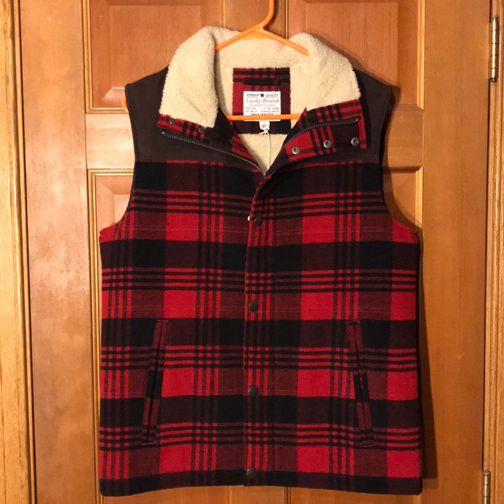 NWT Neiman Marcus Fur Red Flannel Vest - Small